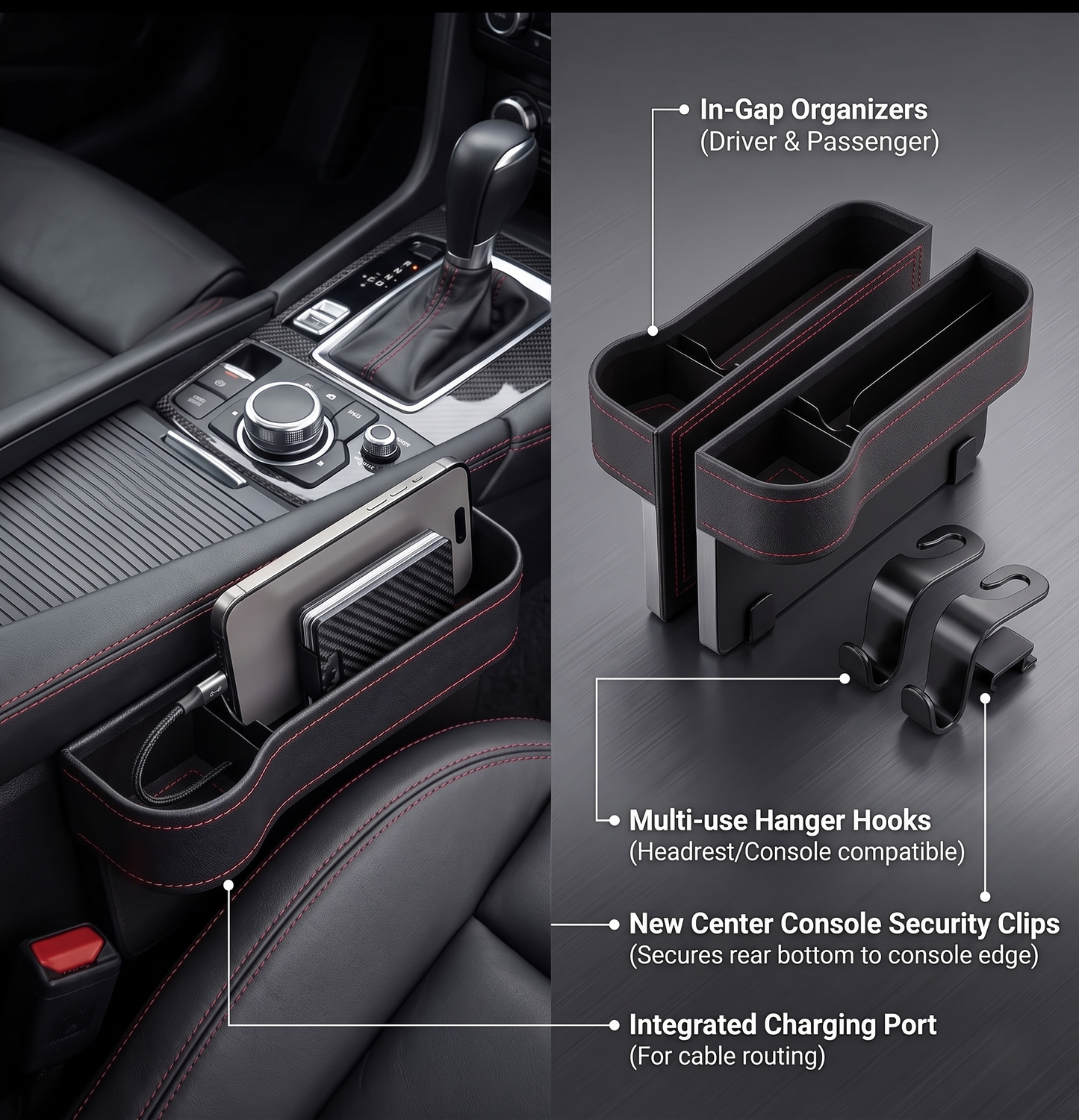 NeoCabin™ Premium Leather Car Seat Gap Organizer (2-Piece Set)
